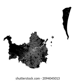 Brisbane, Australia, high resolution vector map with city boundaries, and editable paths. The city map was drawn with white areas and lines for main roads, side roads and watercourse.