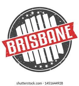 Brisbane Australia Round Travel Stamp. Icon Skyline City Design. Seal Tourism Ribbon.