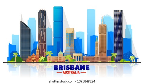 Brisbane Australia skyline with panorama on sky background. Vector Illustration. Business travel and tourism concept with modern buildings. Image for banner or web site