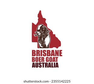 BRISBANE BOER GOAT LOGO, silhouette of great boer head and brisbane australia map, vector illustrations.