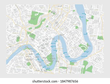 Brisbane City Map With Landmarks, Australia