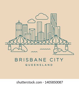 Línea delgada de Brisbane City Queensland icono que muestra el Puente Histórico, Howard Smith Wharves y los edificios del distrito central de Brisbane