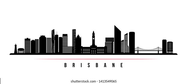 Brisbane city skyline horizontal banner. Black and white silhouette of Brisbane city, Australia. Vector template for your design. 