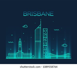 Brisbane city skyline, Queensland, Australia. Trendy vector illustration, linear style