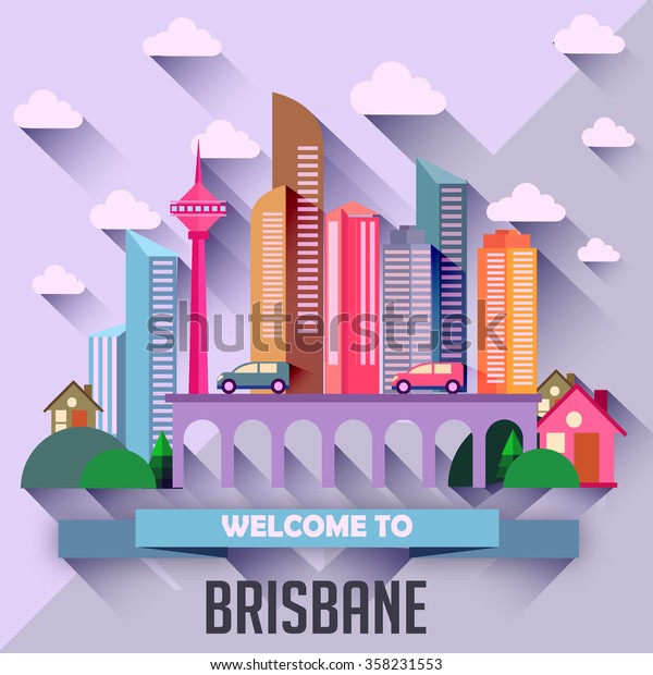 Brisbane - Flat\
design city vector\
illustration