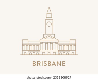 Brisbane iconic landmark Brisbane city hall, line art style