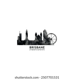 Brisbane panorama, vector badge, skyline logo and icon. Australia city horizon logotype with landmarks and building silhouettes. Isolated foggy abstract gradient graphic