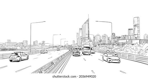 Brisbane Queensland. Australia. Hand drawn vector illustration.