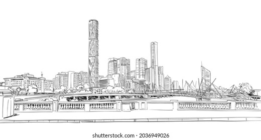 Brisbane Queensland. Australia. Hand drawn vector illustration.