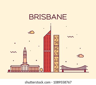 Brisbane skyline, Queensland, Australia. Trendy vector illustration, linear style