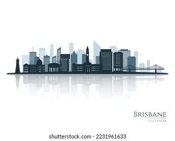 Silueta de línea de Brisbane con reflexión. Paisaje de Brisbane, Australia. Ilustración vectorial.