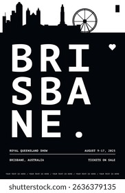 Brisbane typography minimalist vector poster for national event, festival, independence day, holiday layout. Brochure, leaflet, flyer, presentation image template for Australia city