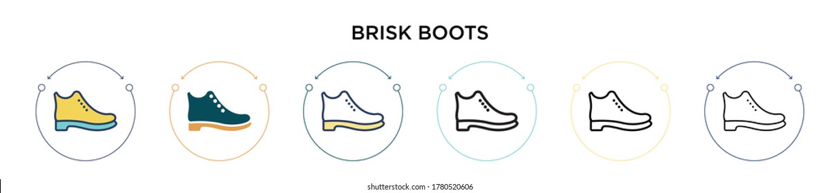 Brisk boots icon in filled, thin line, outline and stroke style. Vector illustration of two colored and black brisk boots vector icons designs can be used for mobile, ui, web