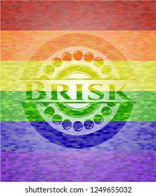 Brisk emblem on mosaic background with the colors of the LGBT flag