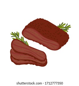 Brisket. Meat delicatessen on white background. Slices of barbecue beef brisket. Simple flat style vector illustration