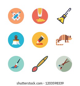 bristle icon set. vector set about armadillo, paint brushes, paint tube and broom icons set.