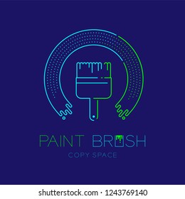 Bristle paint brush and circle frame logo icon outline stroke set dash line design illustration isolated on dark blue background with Paint Brush text and copy space, vector eps 10