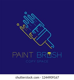 Bristle paint brush logo icon outline stroke set dash line design illustration isolated on dark blue background with Paint Brush text and copy space, vector eps 10