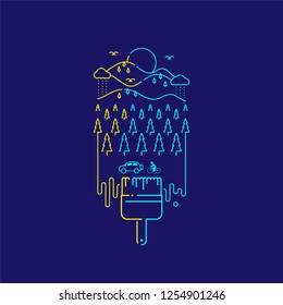 Bristle paint brush outline stroke set dash line design, Nature cocept illustration isolated on dark blue background copy space, vector eps 10
