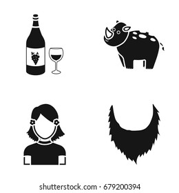 bristles and other web icon in black style.brunette, beard, makeup icons in set collection.