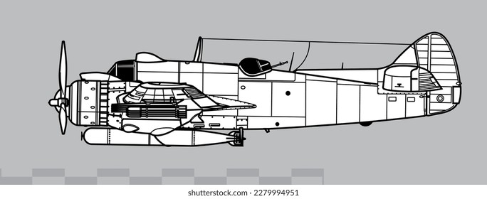 Bristol Beaufighter TF Mk.X. Vector drawing of WW2 anti ship strike aircraft. Side view. Image for illustration and infographics.