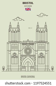 Bristol Cathedral in Bristol, UK. Landmark icon in linear style