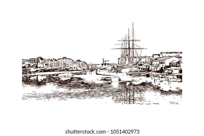 Bristol City in England, UK. Hand drawn sketch illustration in vector.