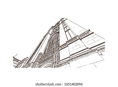 Bristol City in England, UK. Hand drawn sketch illustration in vector.