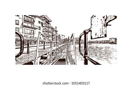 Bristol City in England, UK. Hand drawn sketch illustration in vector.