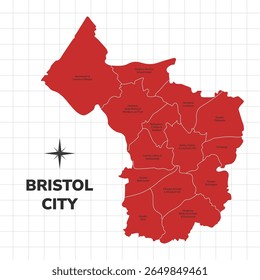 Bristol City map illustration. Map of the City in England