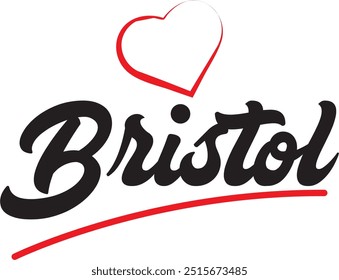 Bristol city text design with red heart typographic icon design suitable for touristic promotion