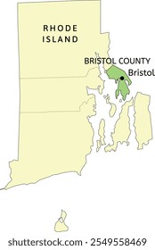 Bristol County and town of Bristol location on Rhode Island state map