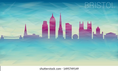 Bristol England City Skyline vector Silhouette . Broken Glass Abstract Geometric Dynamic Textured. Banner Background. Colorful Shape Composition.