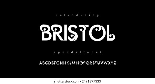 Bristol Font en el Reino Unido diseña una Ilustración vectorial de estilo geométrico Elegant Font Uppercase Lowercase y Number. Diseños de moda minimalistas con letras clásicas. Tipografía moderna serif Fuentes reguler