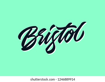 Bristol hand made calligraphic lettering in original style. European city typographic script font for prints, advertising, identity. Hand drawn touristic art in high quality. Travel and adventure