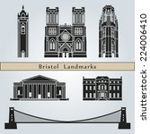 Bristol landmarks and monuments isolated on blue background in editable vector file