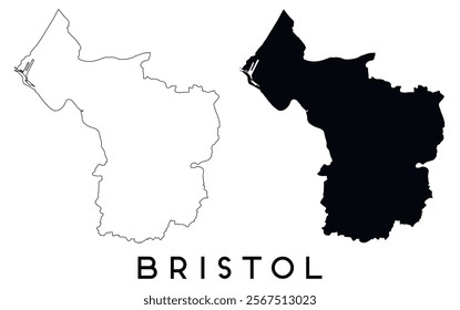 Bristol map outline and black silhouette vector