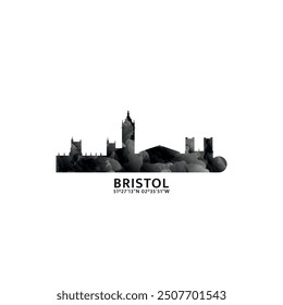 Panorama de Bristol, insignia de Vector, logotipo e ícono del horizonte. Logotipo del horizonte de la ciudad del Reino Unido, Inglaterra con Lugares famosos y siluetas de construcción. Gráfico de gradiente abstracto brumoso aislado