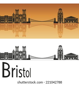 Bristol skyline in orange background in editable vector file