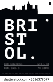 Bristol typography minimalist vector poster for national event, cultural festival, independence day, holiday layout. Brochure, leaflet, flyer, presentation image template for England, UK city