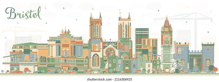 Bristol UK City Skyline with Color Buildings. Vector Illustration. Bristol England Cityscape with Landmarks. Business Travel and Tourism Concept with Historic Architecture.