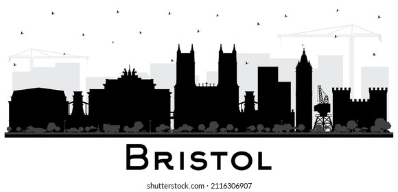 Bristol UK City Skyline Silhouette with Black Buildings Isolated on White. Vector Illustration. Bristol England Cityscape with Landmarks. Travel and Tourism Concept with Historic Architecture.