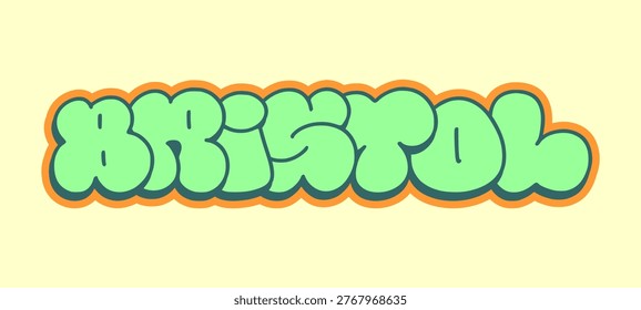 Bristol UK Graffiti Throw Up Bubble Lettering with Drip Effect Isolated on Yellow Background for Urban Street Art Design