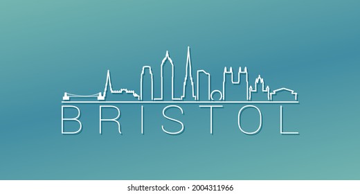 Bristol, UK Skyline Linear Design. Ilustración de ciudad plana Ilustración de imágenes recorridas mínima. Icono del vector de desplazamiento degradado de fondo.