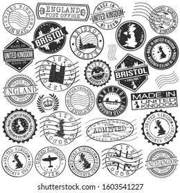 Bristol United Kingdom Stamp. Vector Art Postal. Passport Travel Design. Travel and Business Set.