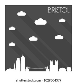 Briston England Skyline City Flat Silhouette Design Background