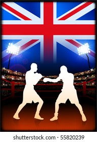 Britain Boxing Event with Stadium Background and Flag Original Illustration