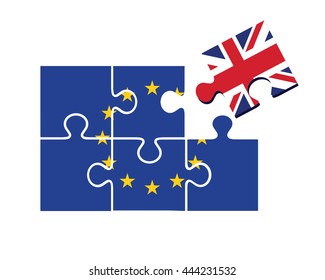 Britain Brexit Decision Graphics -  Disintegrated Euro Flag Puzzle
