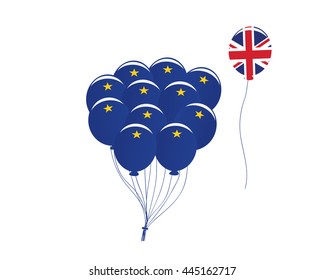 Britain Brexit Decision Graphics - Flying United Kingdom Balloon Leaving Euro Balloon Group