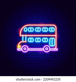 Britain Bus Neon Sign. Vector Illustration of Country National Promotion.